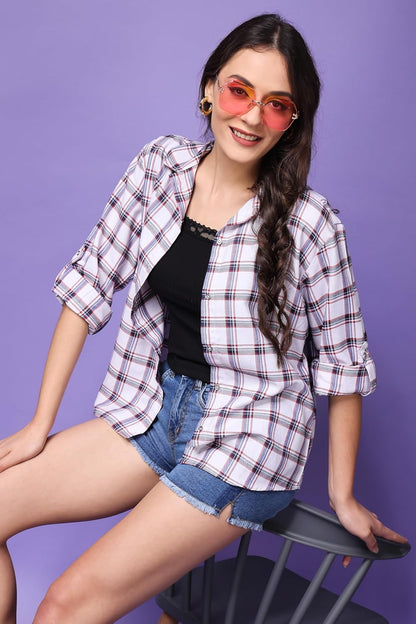 POPWINGS Casual Checks Print Shirt for Women