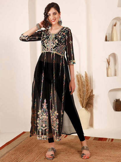 EthnicJunction Women's Georgette Embroidered