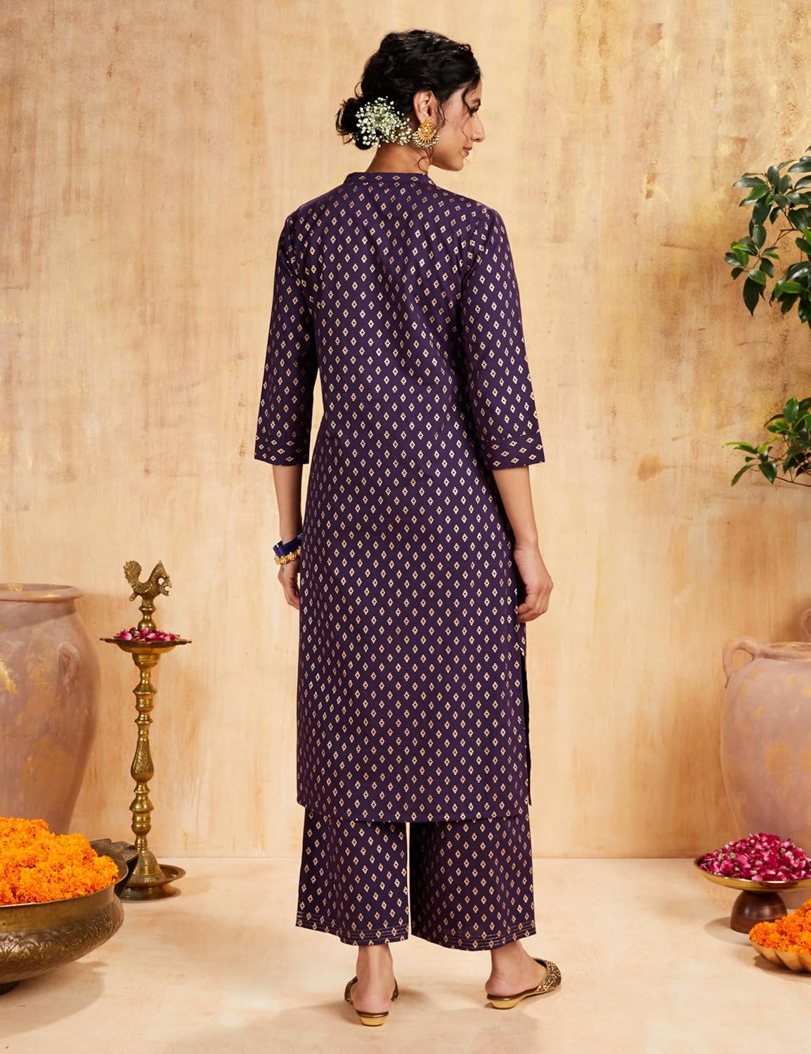 Myx Women's Solid Straight Printed Kurta and Pant