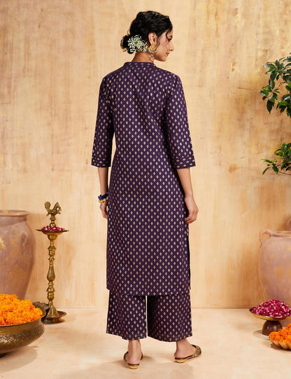 Myx Women's Solid Straight Printed Kurta and Pant
