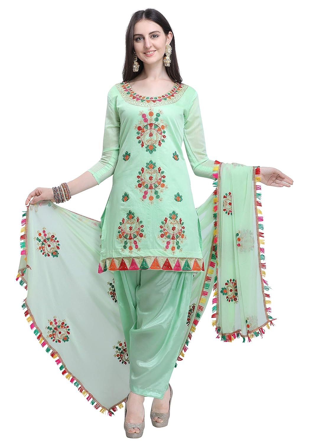 EthnicJunction Women's Chanderi Cotton Embroidered