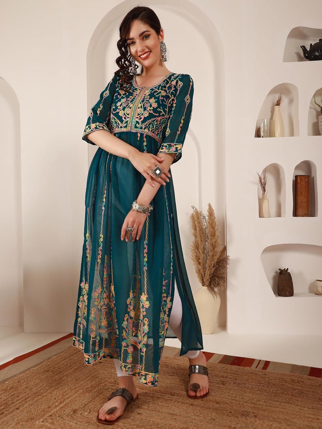 EthnicJunction Women's Georgette Embroidered