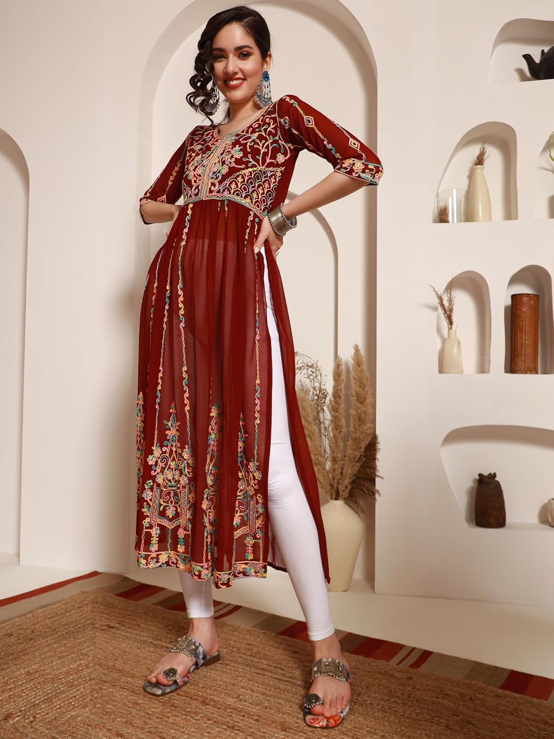 EthnicJunction Women's Georgette Embroidered