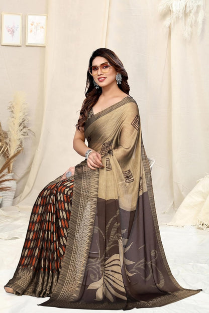 FASHION Women's  Floral Printed Saree with Blouse Piece