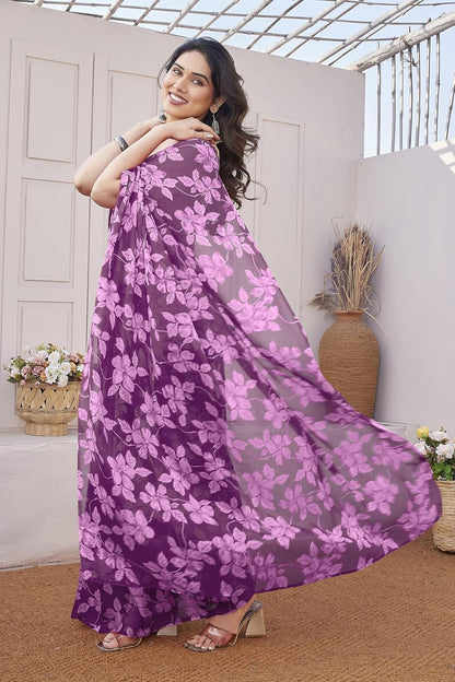 FASHION  Floral Printed Saree with Blouse Piece
