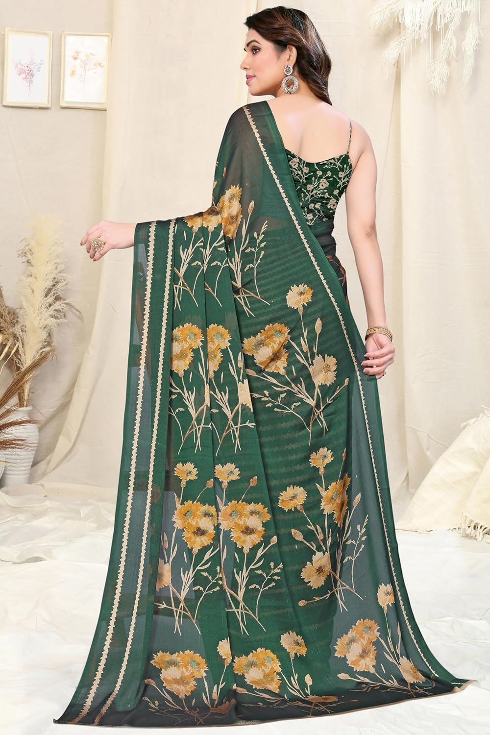 FASHION Women's  Floral Printed Saree with Blouse Piece