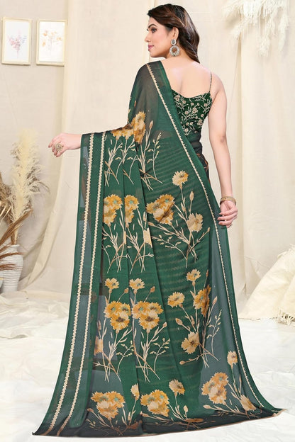 FASHION Women's  Floral Printed Saree with Blouse Piece