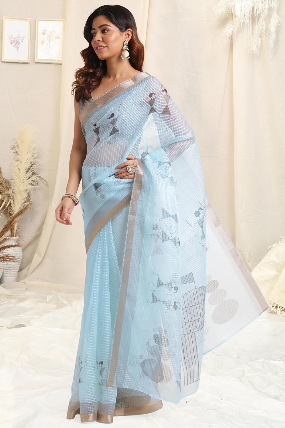 Women's Kota Floral Printed Saree with Blouse Piece
