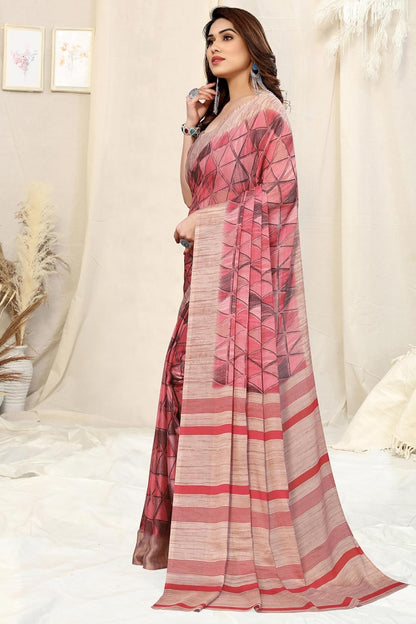 Women's Chiffon Printed Saree with BlousePiece