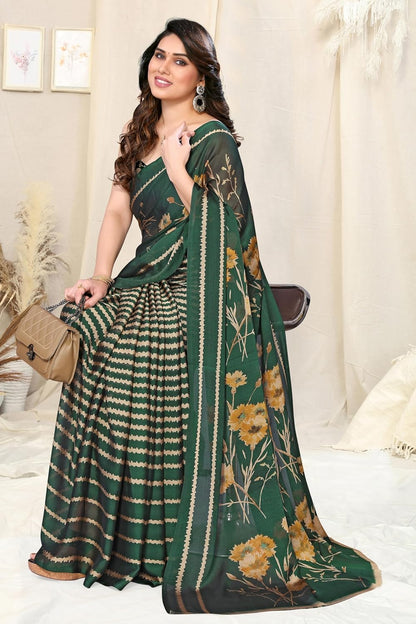 FASHION Women's  Floral Printed Saree with Blouse Piece