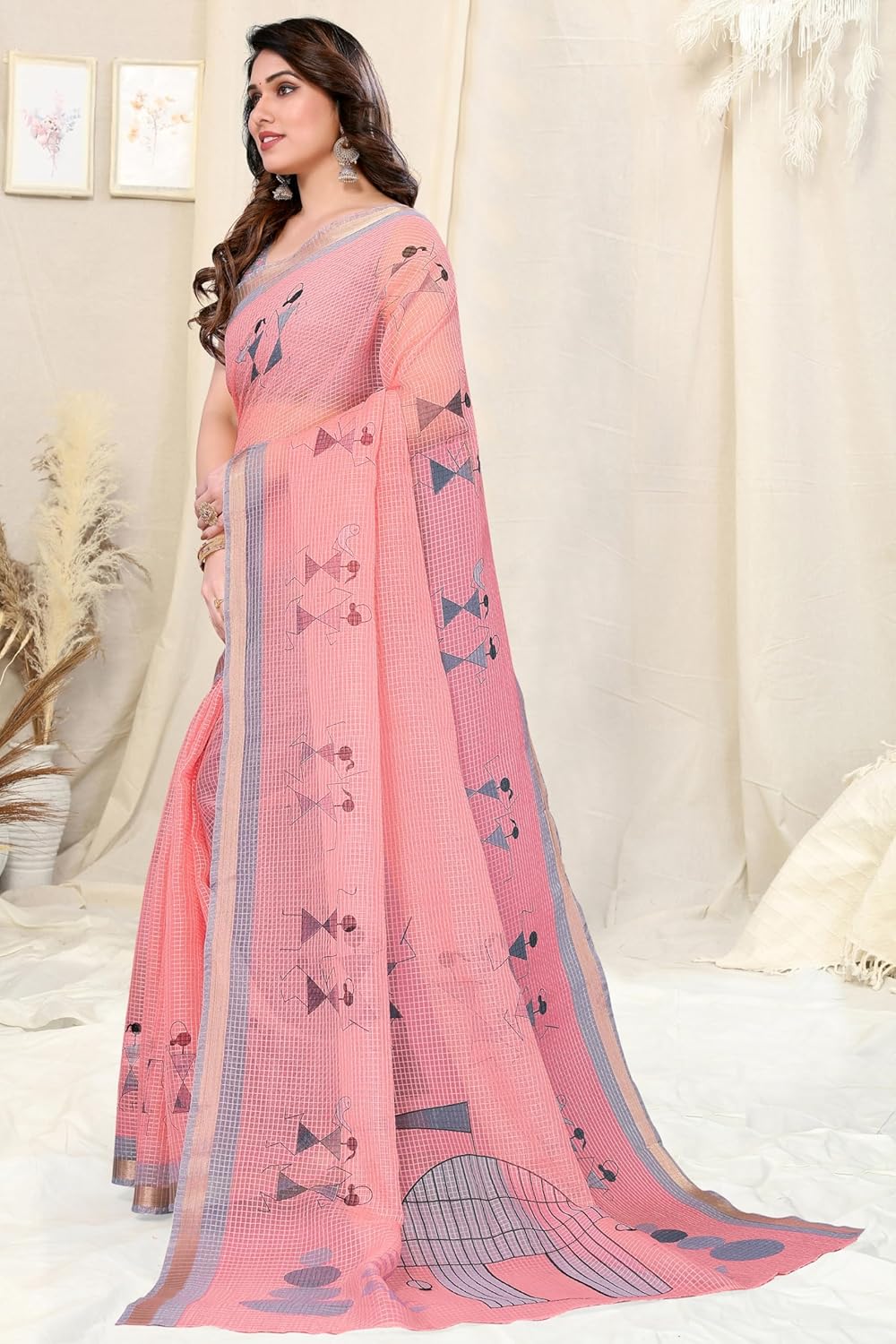 Women's Kota Floral Printed Saree with Blouse Piece