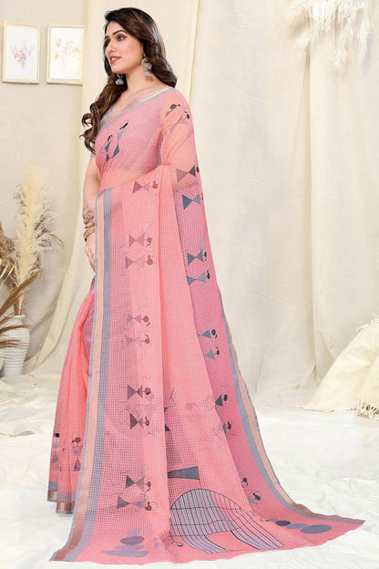 Women's Kota Floral Printed Saree with Blouse Piece