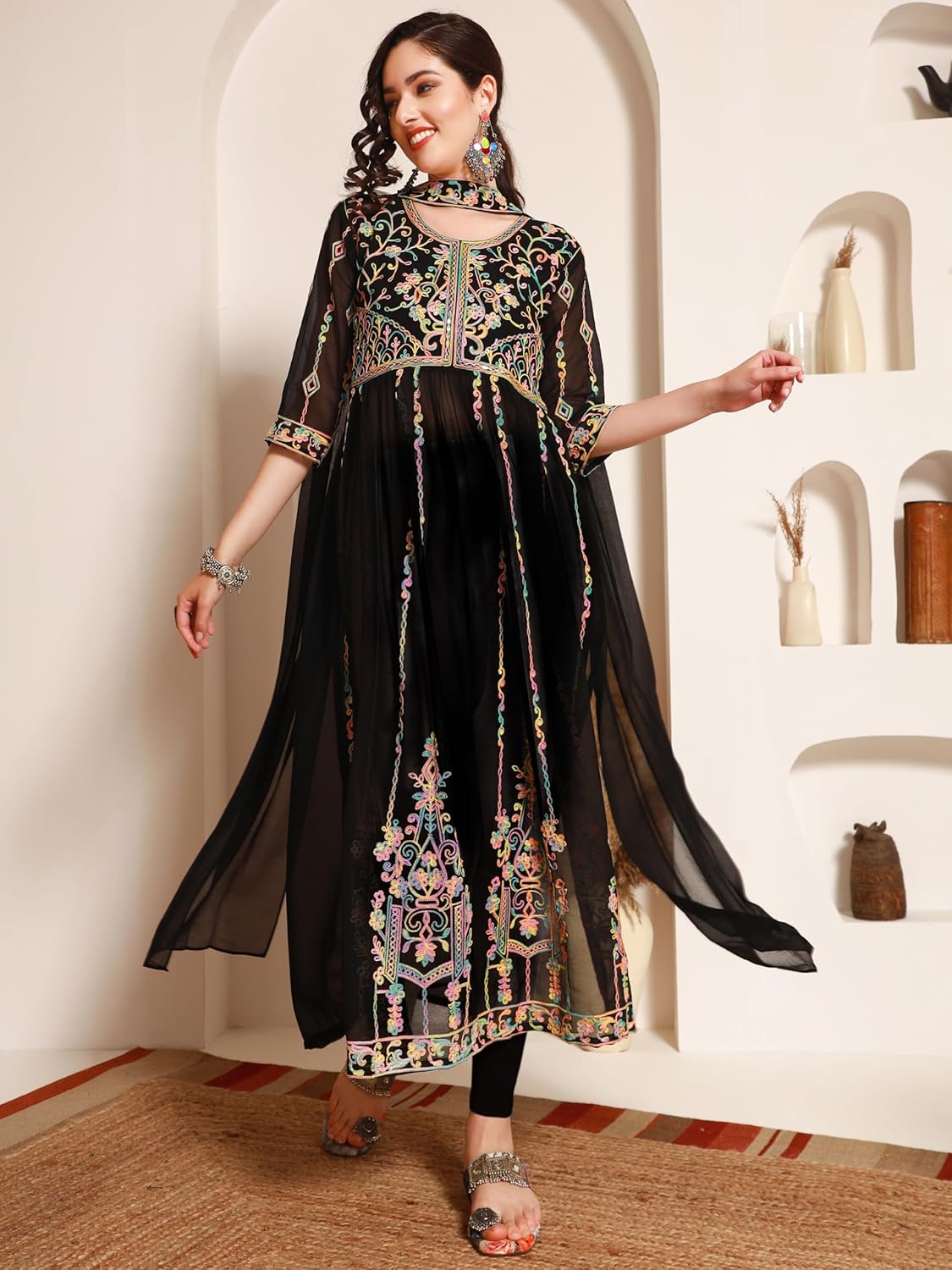 EthnicJunction Women's Georgette Embroidered