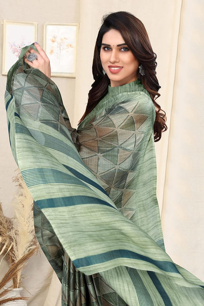 Women's Chiffon Printed Saree with BlousePiece