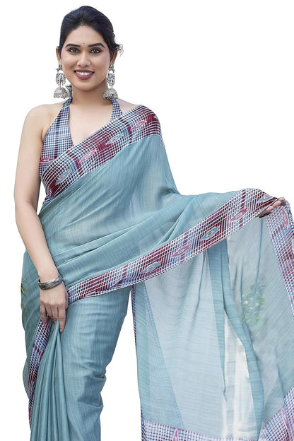 Women's Chiffon Printed Saree with BlousePiece