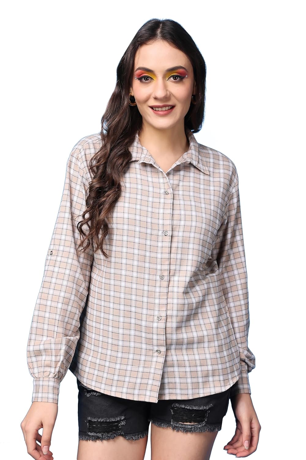 POPWINGS Casual Checks Print Shirt for Women