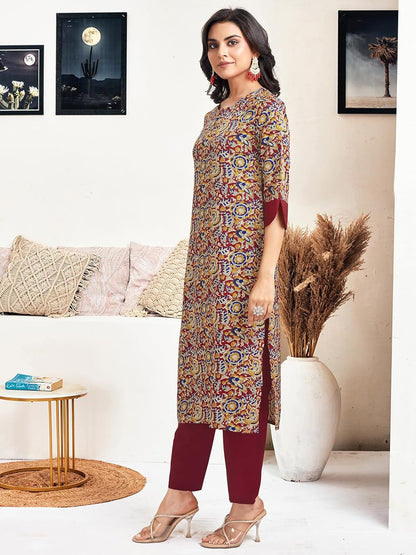 Women's Crepe Printed Kurta with Pant and Dupatta Set