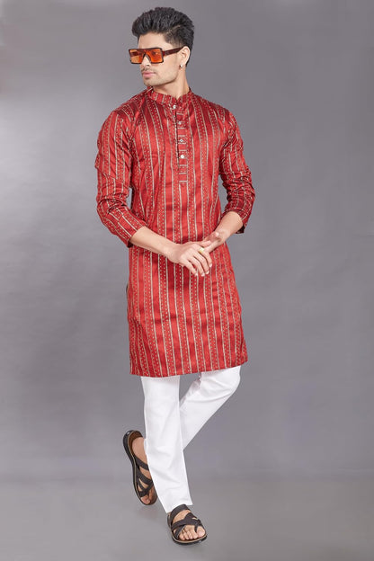 Men's Self Woven Jequard Art Silk Slim Fit Only Kurta