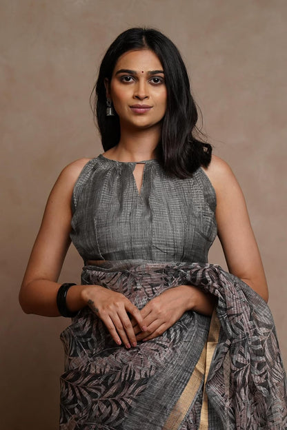 KotaDoriaPolyester Mix Leaf Floral Printed Saree