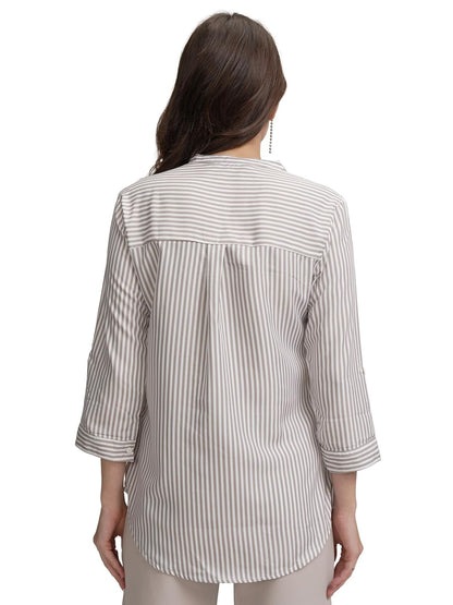 Tokyo Talkies Women's Colorful Striped Shirt-Style Top | Colorful Accents with A Relaxed Yet Structured Fit for A Fresh Look | Tops for Woman | Women Tops | Stylish Top