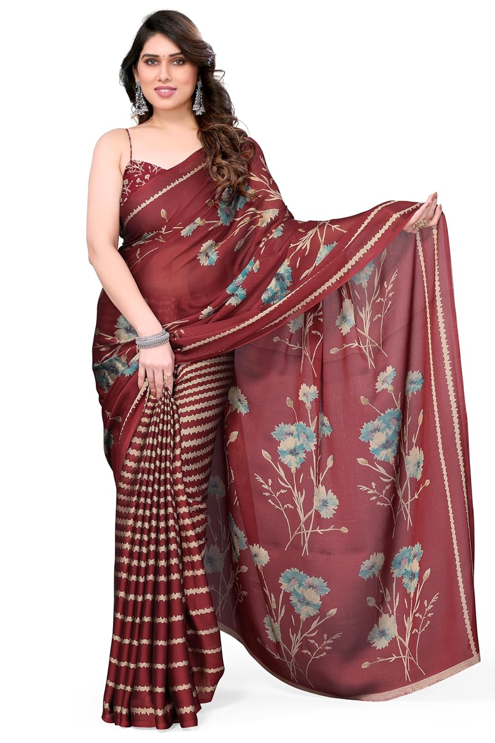 FASHION Women's  Floral Printed Saree with Blouse Piece