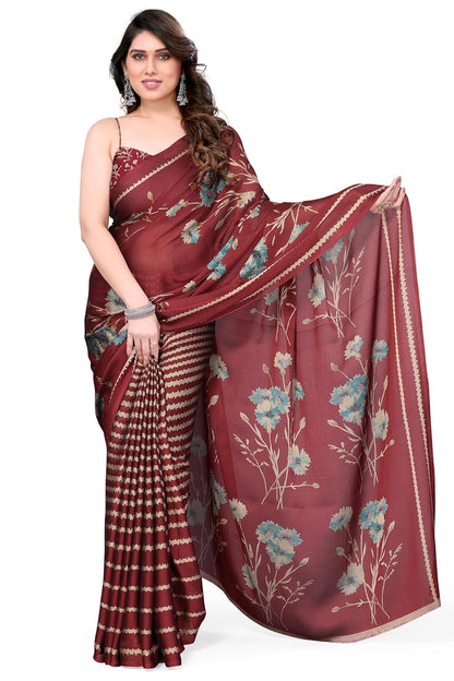 FASHION Women's  Floral Printed Saree with Blouse Piece