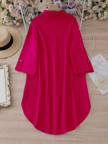 Sheetal Associates Polyester Solid Button Front Shirt Dress for Women || Roll Tab Sleeve & Collared Neck Flared Dress || Office || Summer Short Dresses for Women