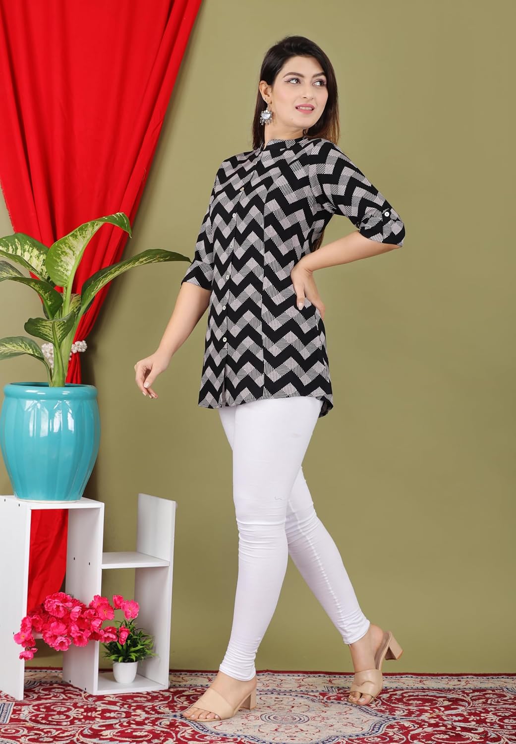 Gudwear Stylish Printed Button Down Style Shirt Top for Women