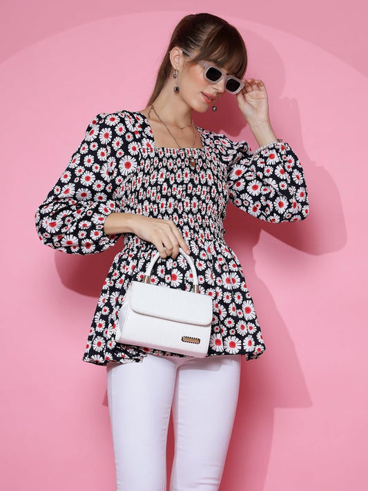 Sheetal Associates Women's Casual Bishop Sleeves Polka Print Peplum Top