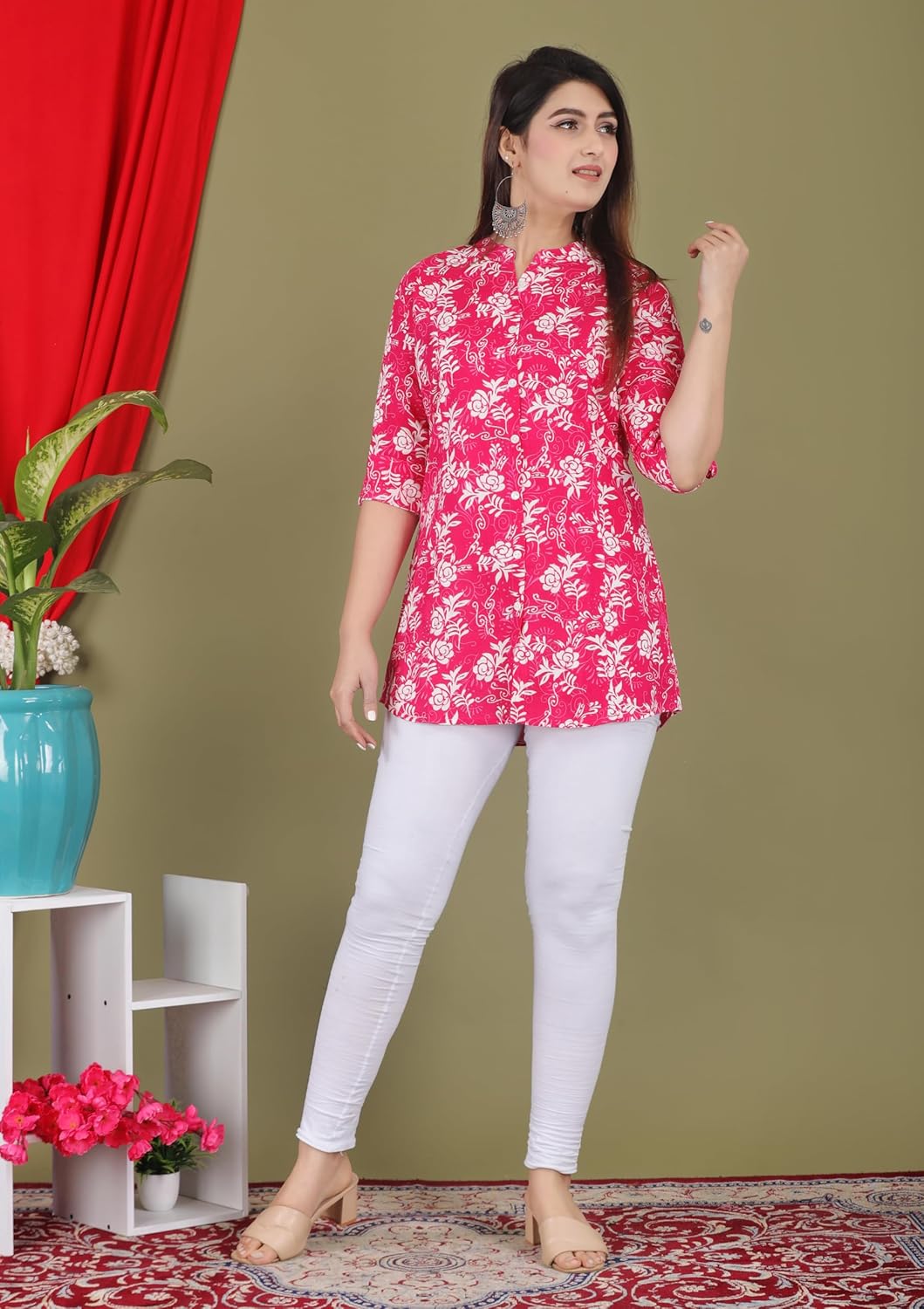 Gudwear Stylish Printed Button Down Style Shirt Top for Women