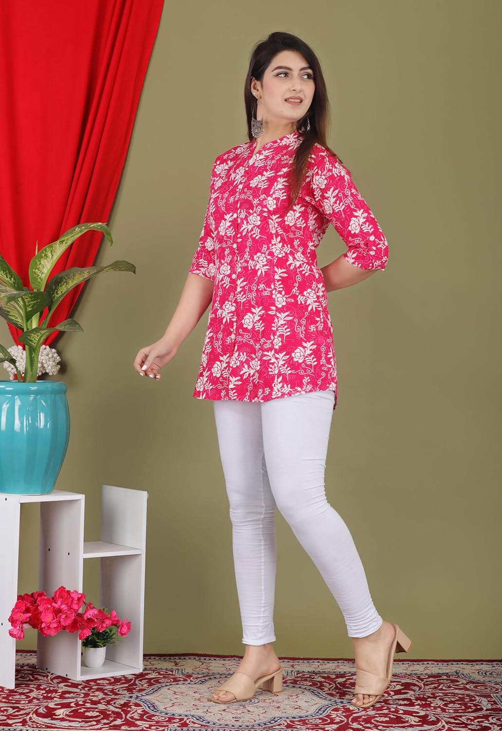 Gudwear Stylish Printed Button Down Style Shirt Top for Women