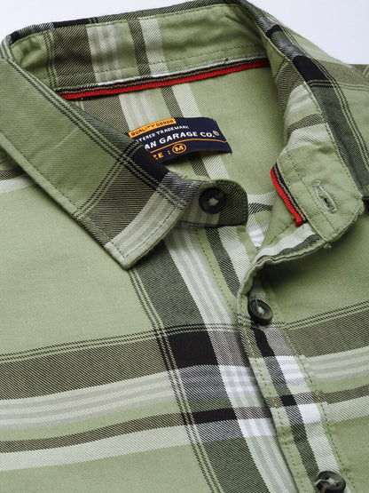 The Indian Garage Co Men's Cotton Slim Fit Checkered