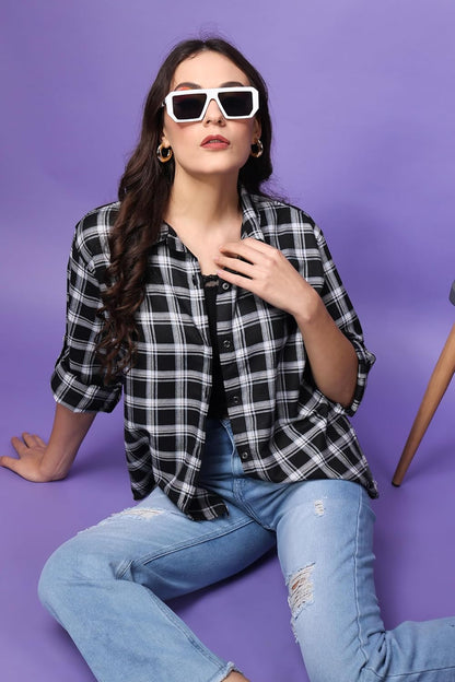 POPWINGS Casual Checks Print Shirt for Women