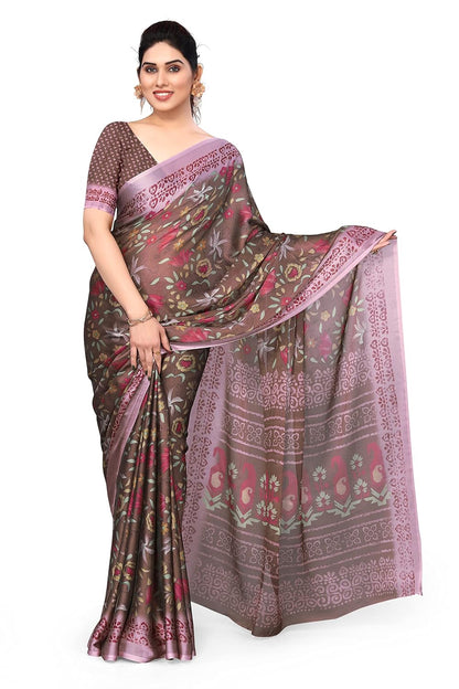 Women's Stylish Chiffon  Print Saree with Blouse Piece