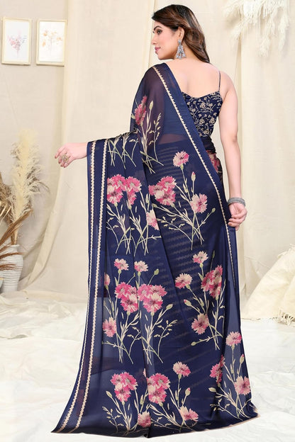 FASHION Women's  Floral Printed Saree with Blouse Piece