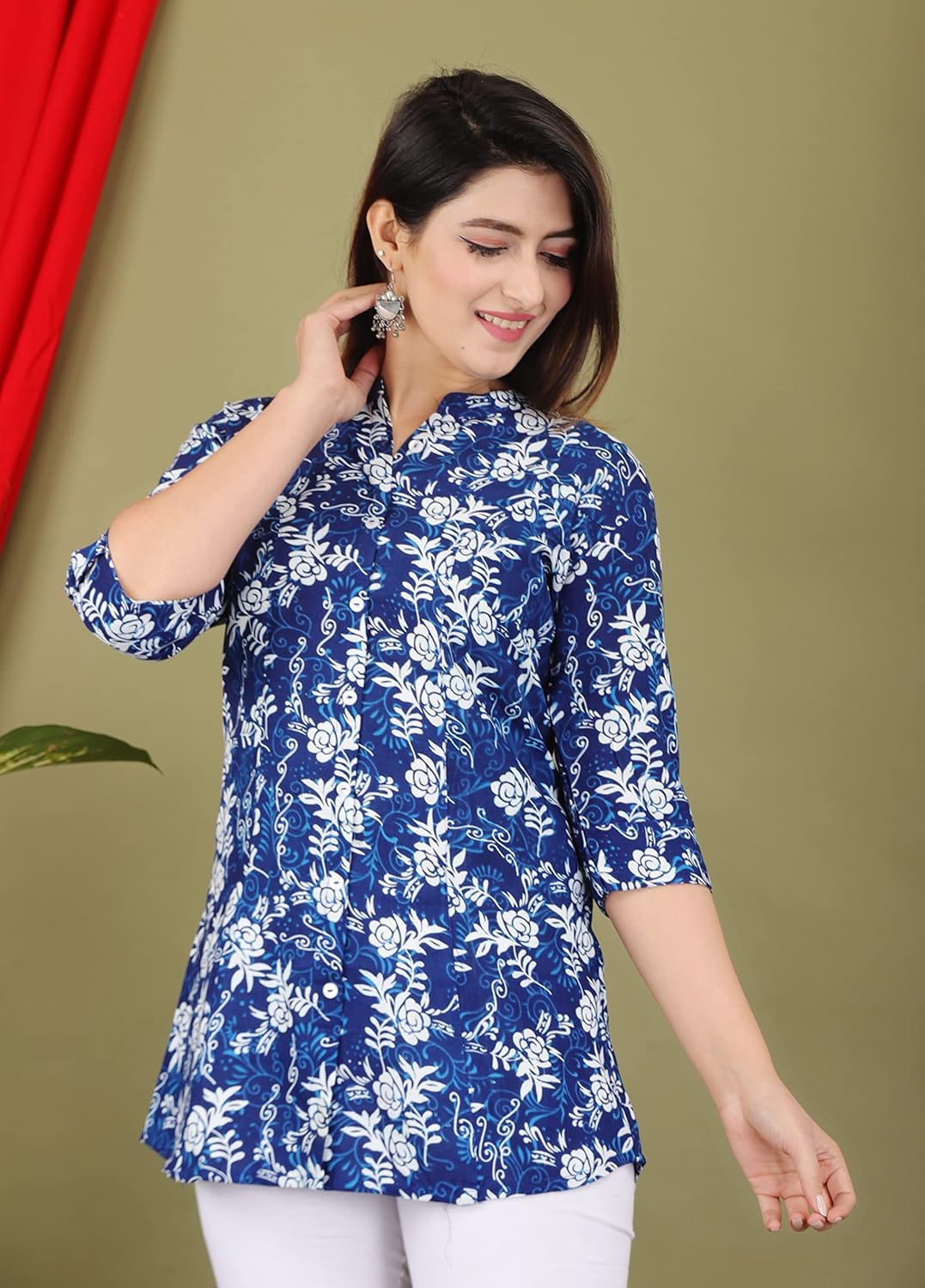 Gudwear Stylish Printed Button Down Style Shirt Top for Women