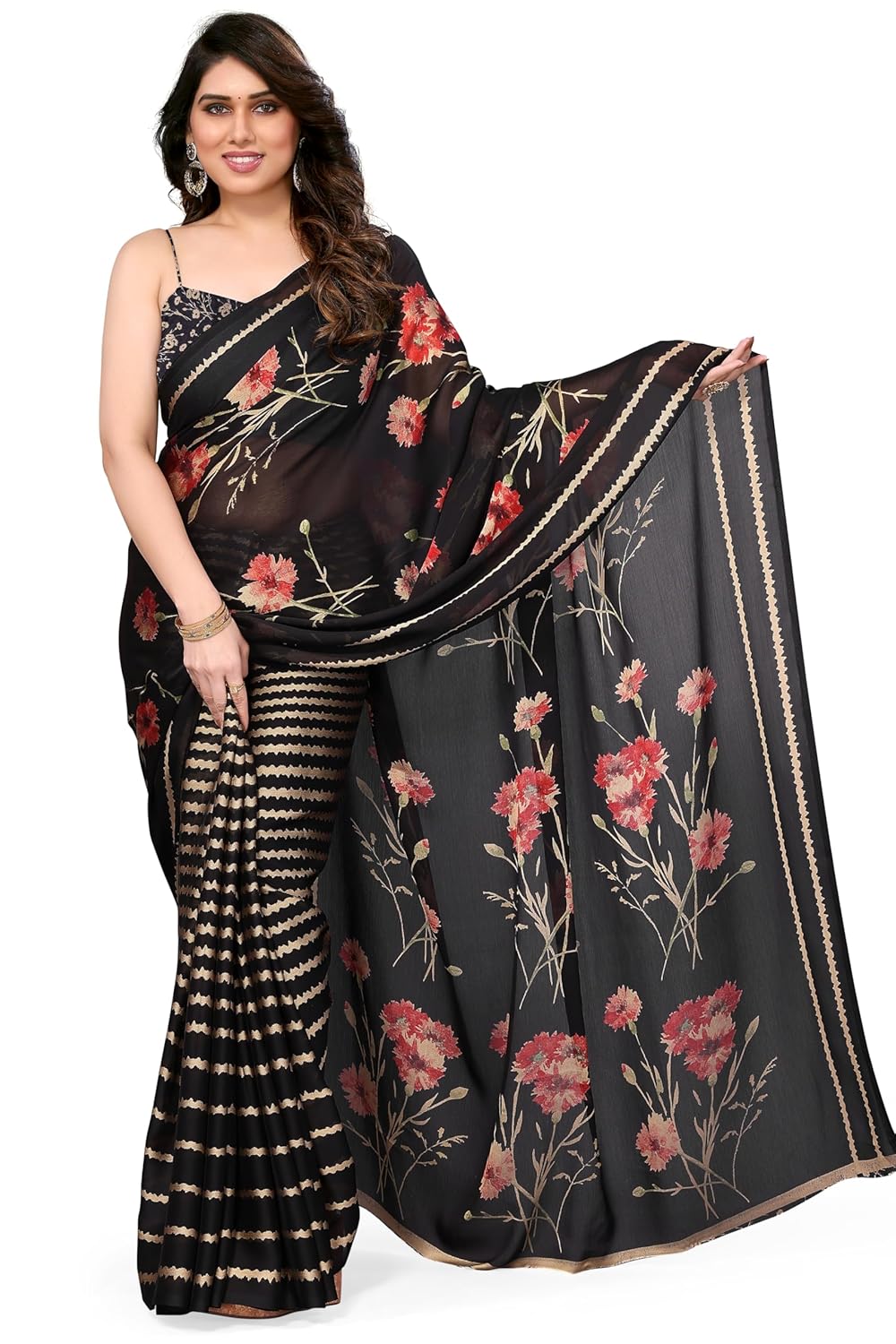 FASHION Women's  Floral Printed Saree with Blouse Piece