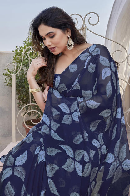 FASHION  Floral Printed Saree with Blouse Piece