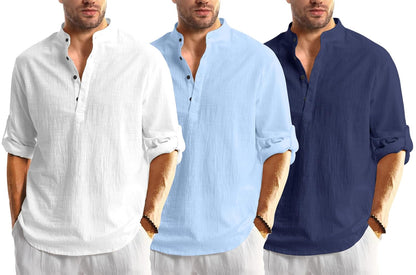 Men Solid Cotton Blend Straight Kurta Shirt Pack of 2