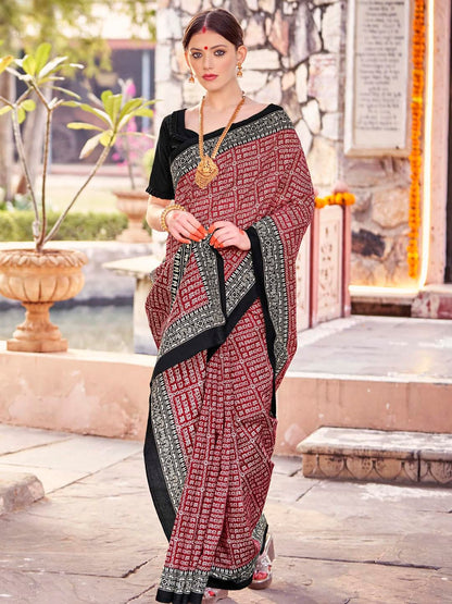 Women's Bhagalpuri Silk Ethnic Motif Printed Saree