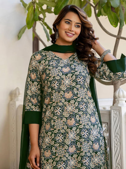 Women's Crepe Printed Kurta with Pant and Dupatta Set