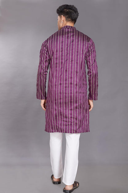 Men's Self Woven Jequard Art Silk Slim Fit Only Kurta