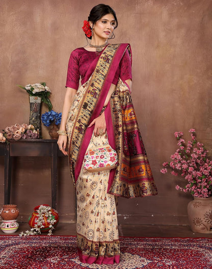 Printed Saree with Matching Unstitched Blouse