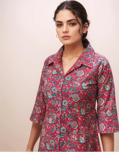 Women's Cotton Blend Floral Printed A-line Kurta