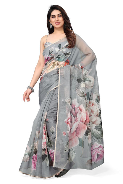 Printed Women's Organza Saree Design with Blouse Piece