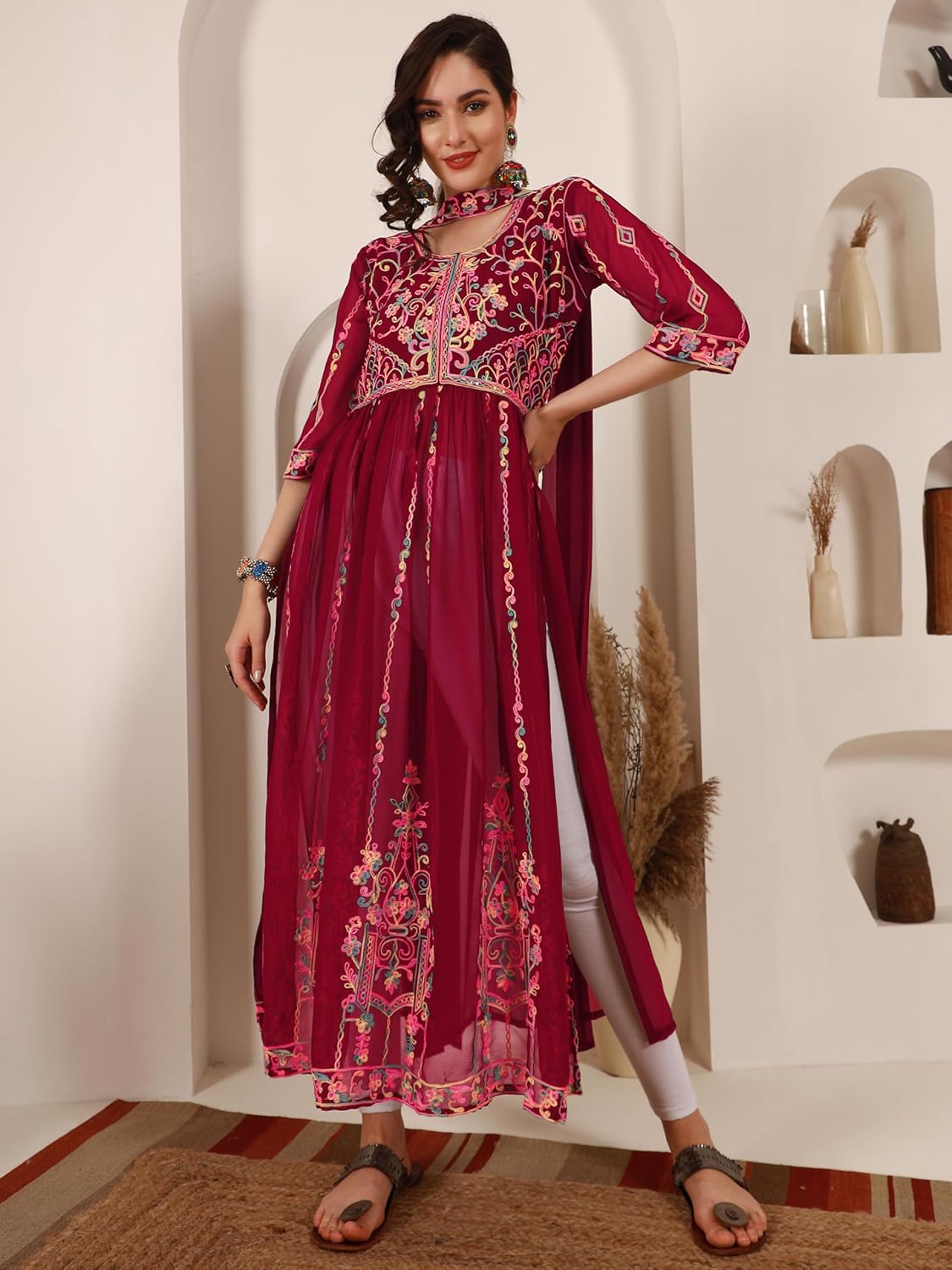 EthnicJunction Women's Georgette Embroidered