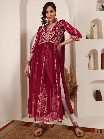 EthnicJunction Women's Georgette Embroidered
