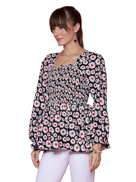 Sheetal Associates Women's Casual Bishop Sleeves Polka Print Peplum Top