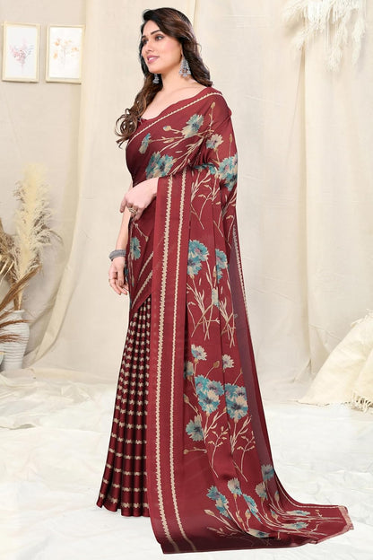 FASHION Women's  Floral Printed Saree with Blouse Piece