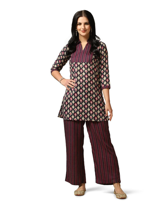 Women's Cotton Blend Printed Straight Kurta with Pant